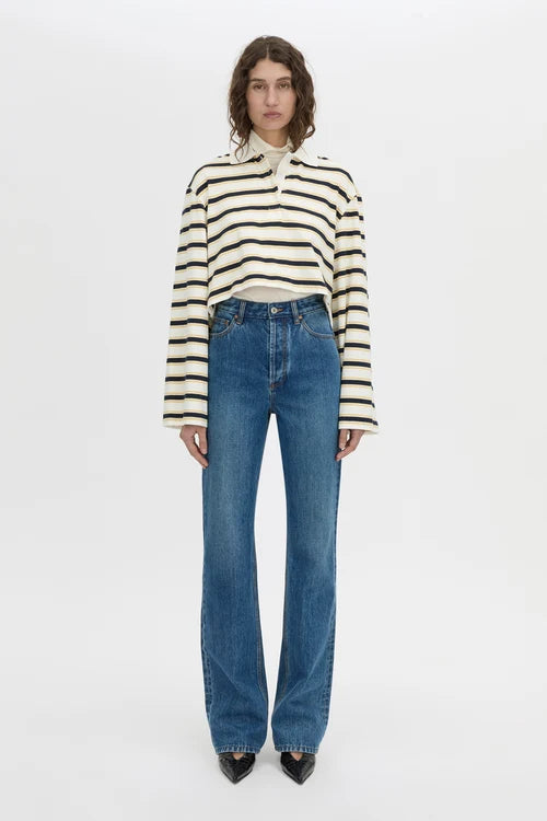 Camilla and Marc - Liat Stripe Crop Polo Top IN SOFT WHITE STRIPE