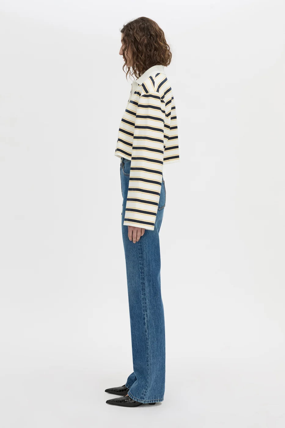 Camilla and Marc - Liat Stripe Crop Polo Top IN SOFT WHITE STRIPE