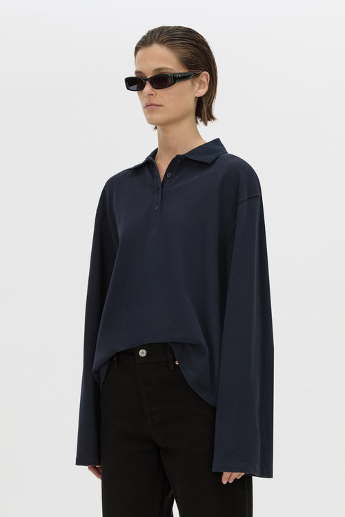 CAMILLA AND MARC  Moreno Long Sleeve Polo top in Navy