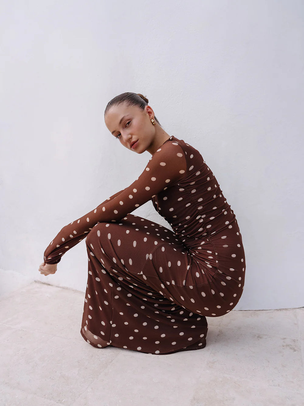 KIVARI - Edie Mesh Maxi Dress in Chocolate