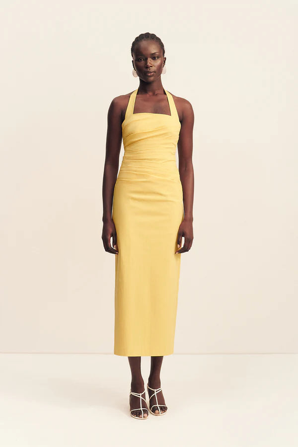 SHONA JOY - Campbell Draped Halter Maxi Dress in Soleil Sol