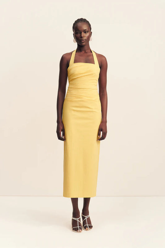 SHONA JOY - Campbell Draped Halter Maxi Dress in Soleil Sol