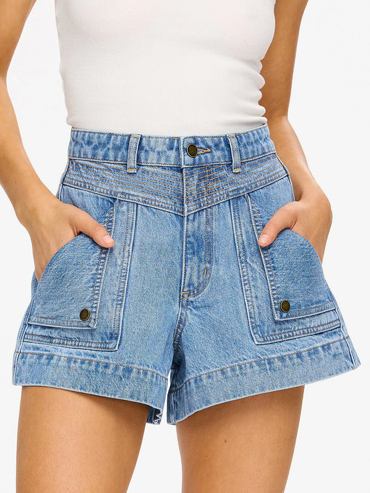 KIVARI - Celene Denim Short in Stonewash Blue