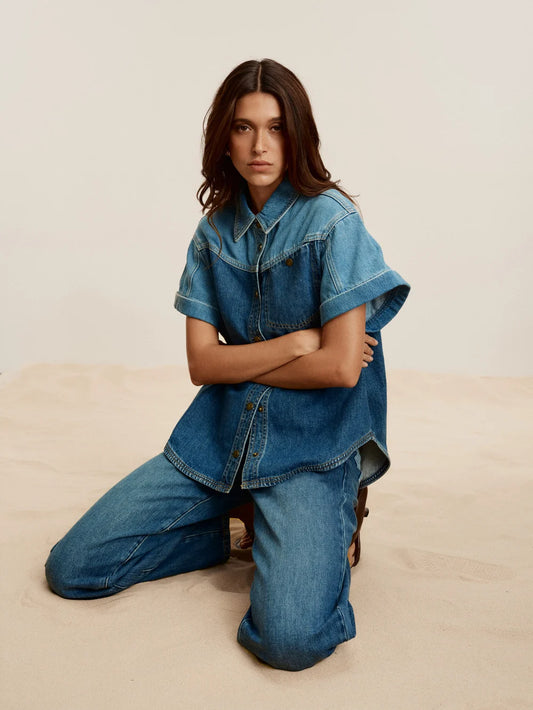 KIVARI - Denim Shirt in Two Tone Blue