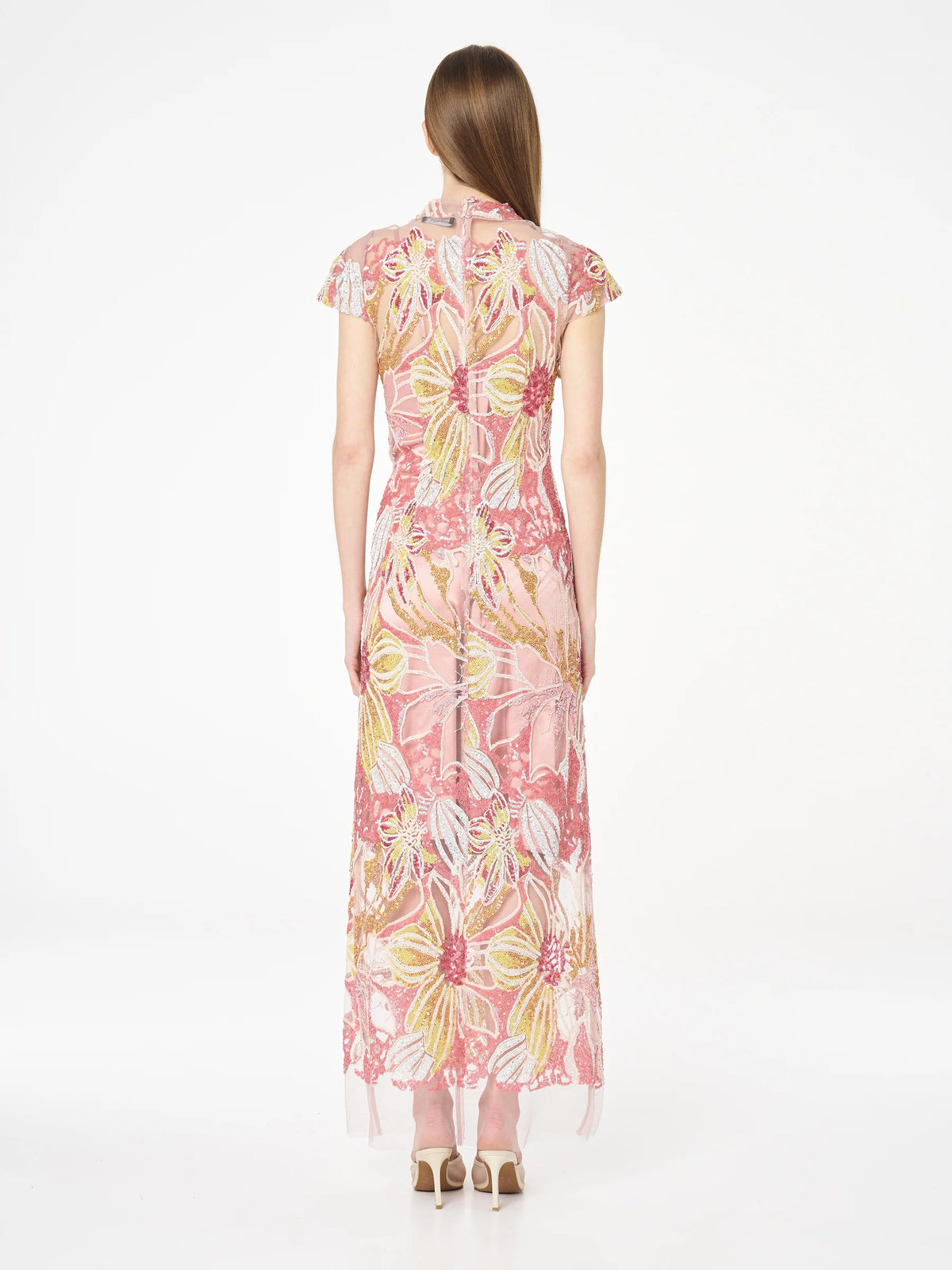 MOSS & SPY - Cressida Gown in Crimson Yellow & Pink