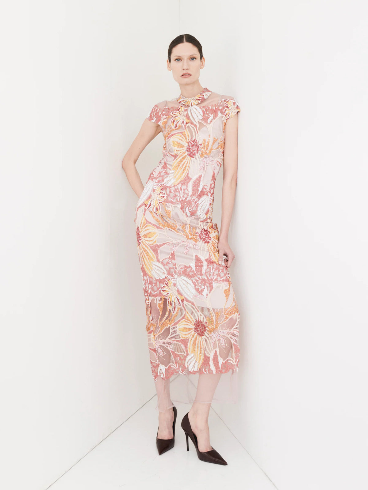 MOSS & SPY - Cressida Gown in Crimson Yellow & Pink