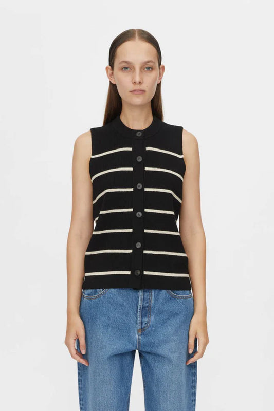 CAMILLA AND MARC Gale Button Up Sleeveless Cardigan-black & beige