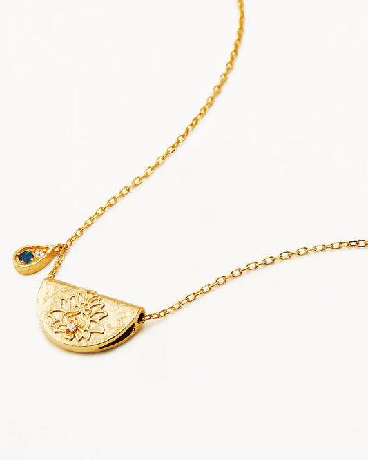 BY CHARLOTTE - 18k Gold Vermeil Lotus Birthstone Necklace - December - Blue Topaz