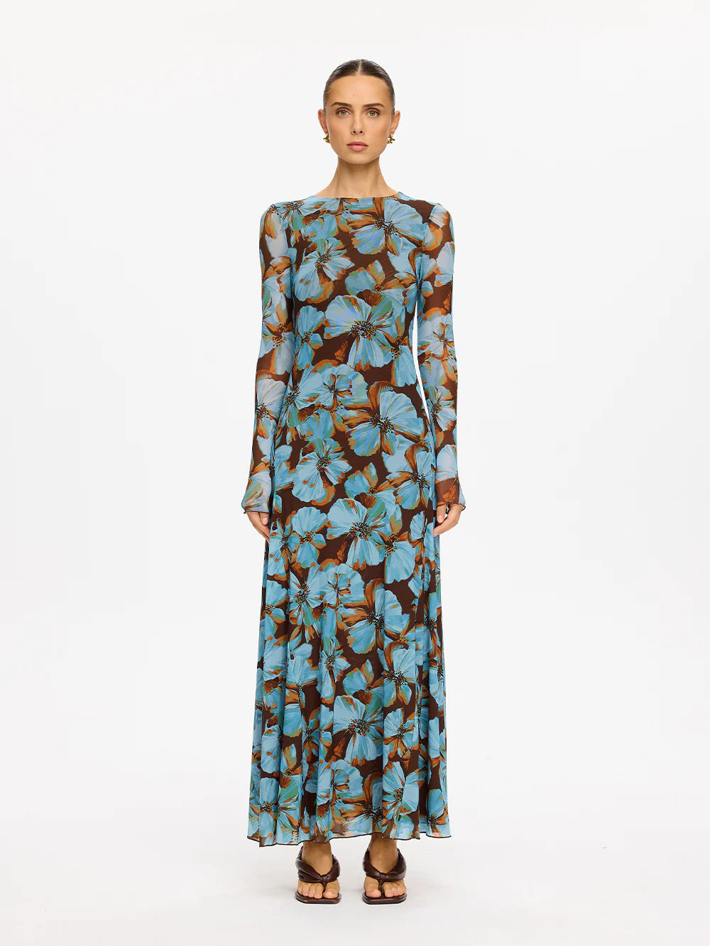 KIVARI Nieve Mesh Maxi Dress in Blue