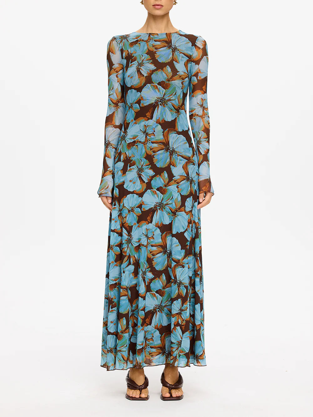 KIVARI Nieve Mesh Maxi Dress in Blue