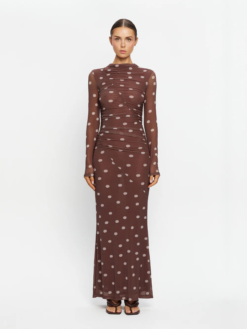KIVARI - Edie Mesh Maxi Dress in Chocolate