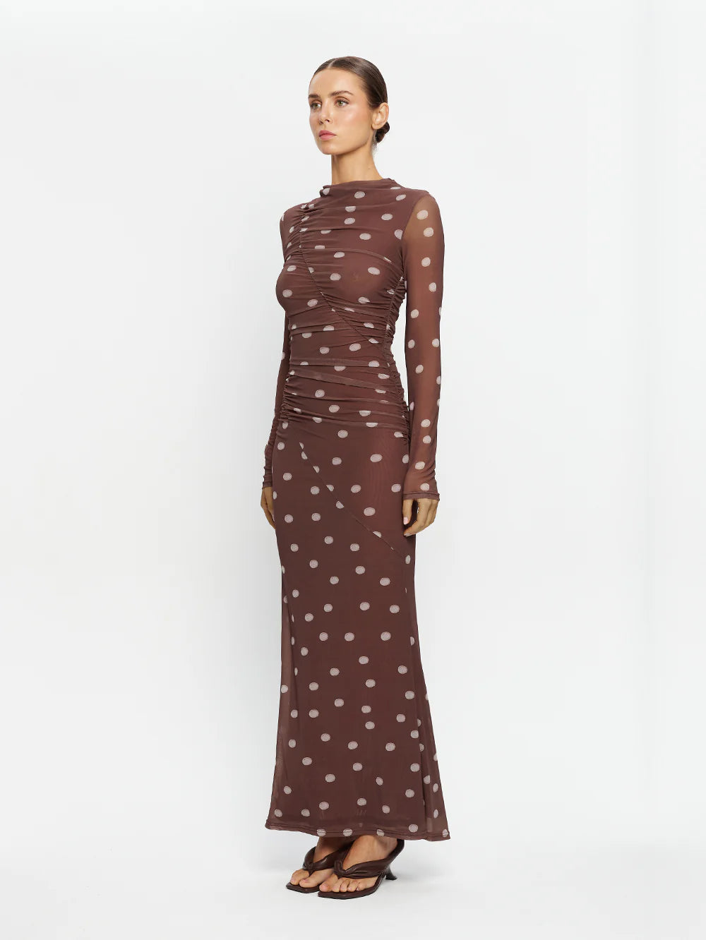 KIVARI - Edie Mesh Maxi Dress in Chocolate