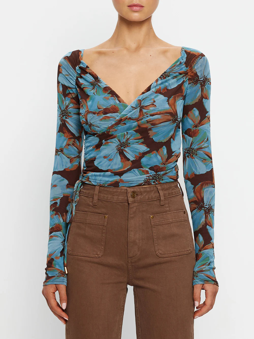 KIVARI Nieve Mesh Top in Blue