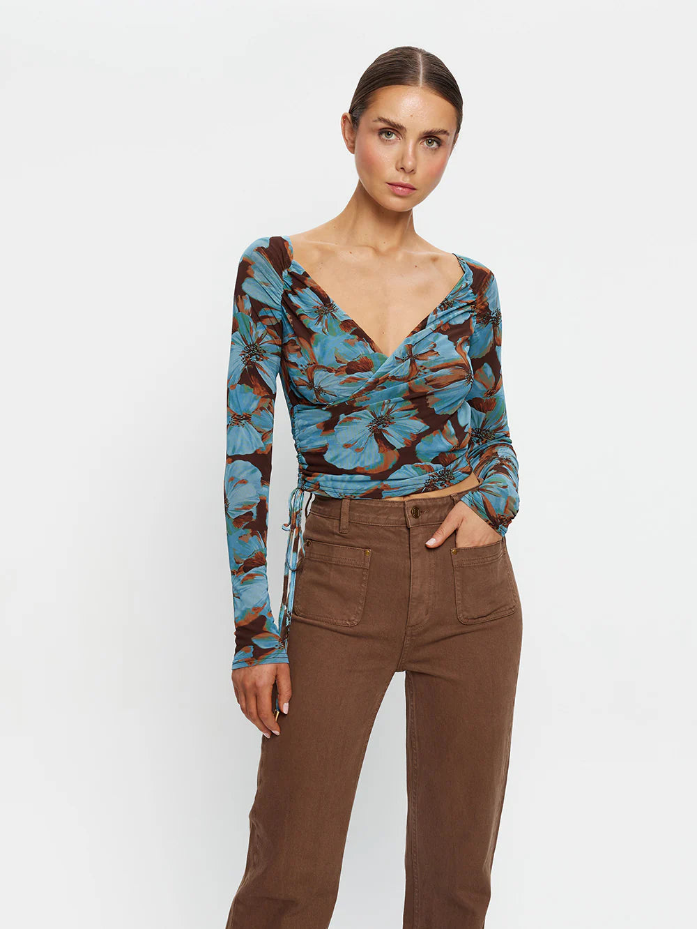 KIVARI Nieve Mesh Top in Blue