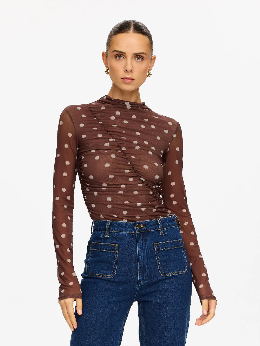 KIVARI - Edie Mesh Top in Chocolate