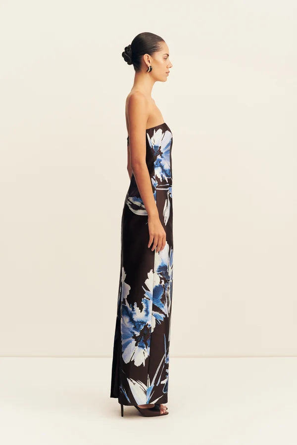 Shona Joy - Elsa Panelled Strapless Maxi Dress IN ESPRESSO/BLUE