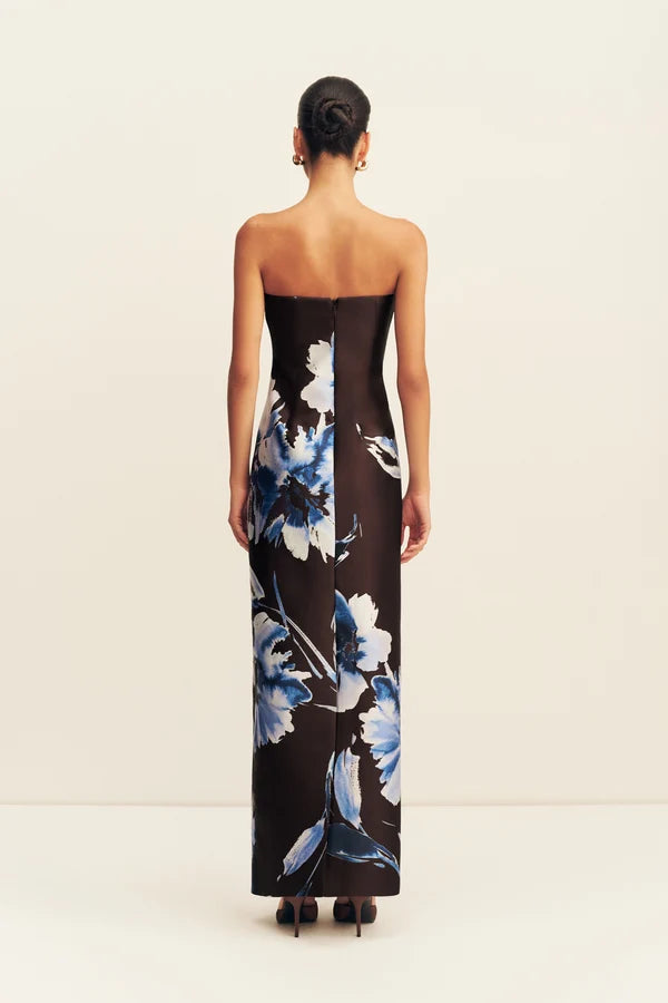 Shona Joy - Elsa Panelled Strapless Maxi Dress IN ESPRESSO/BLUE