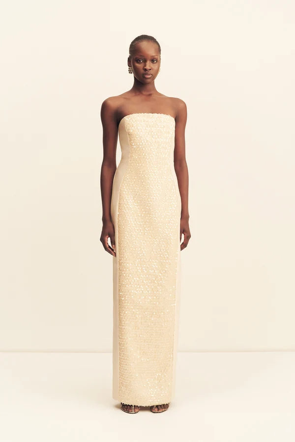 Shona Joy - Eluna Panelled Sequin Maxi Dress IN MACADAMIA