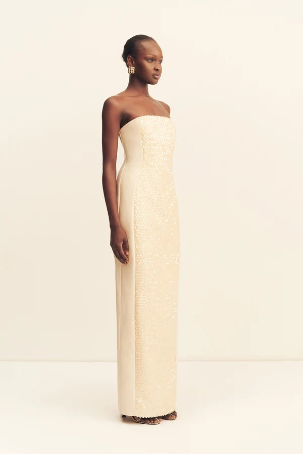 Shona Joy - Eluna Panelled Sequin Maxi Dress IN MACADAMIA