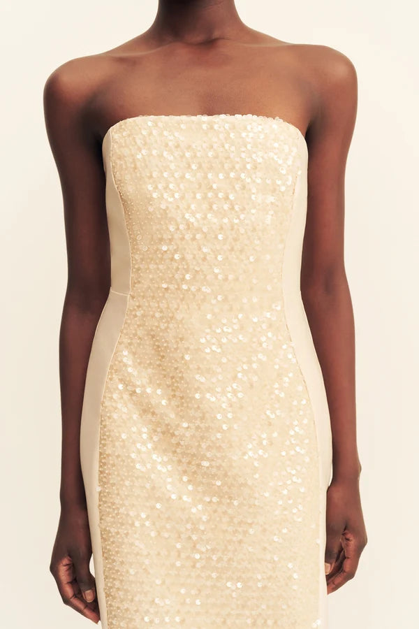 Shona Joy - Eluna Panelled Sequin Maxi Dress IN MACADAMIA
