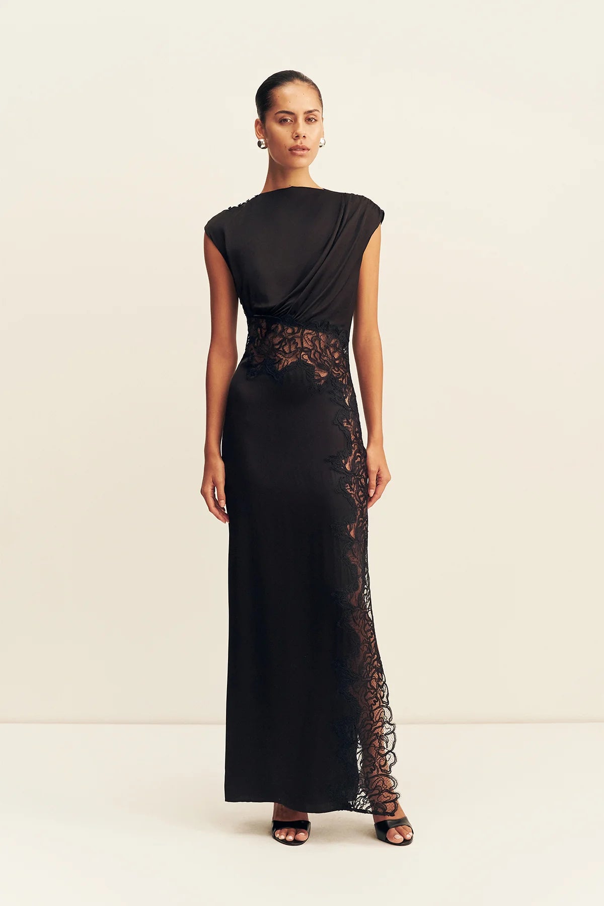 Shona Joy - Eniko Lace Gathered Maxi Dress IN BLACK