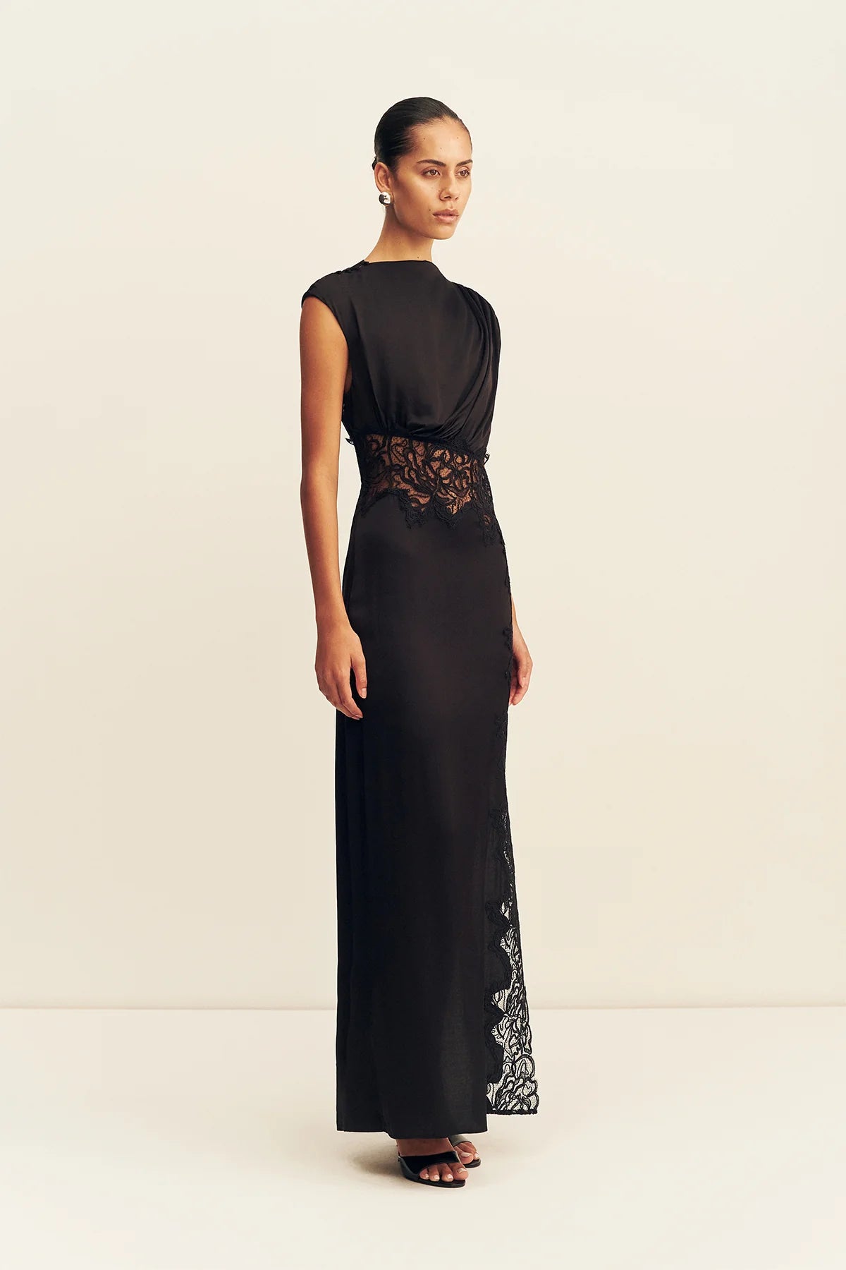 Shona Joy - Eniko Lace Gathered Maxi Dress IN BLACK