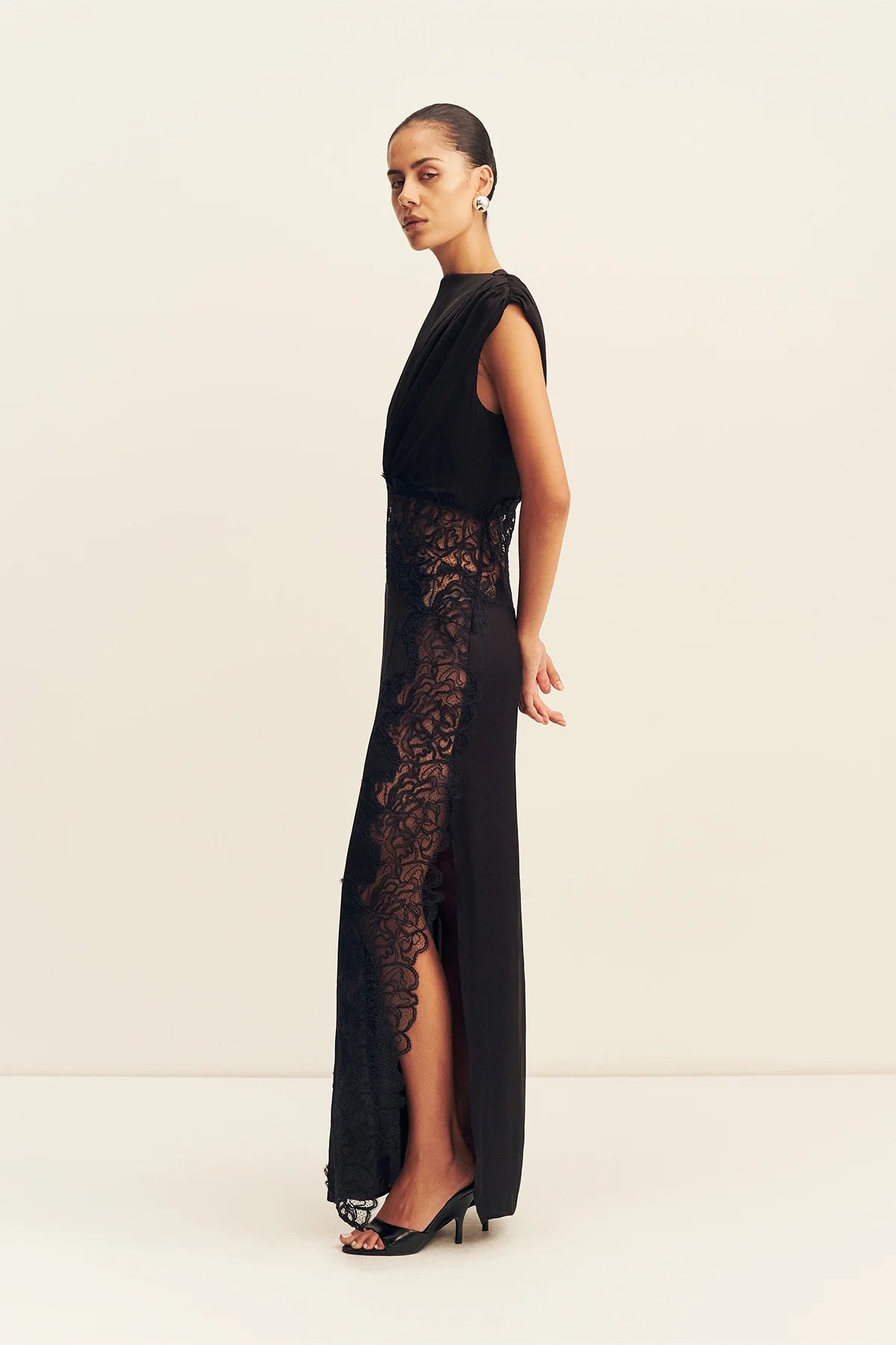 Shona Joy - Eniko Lace Gathered Maxi Dress IN BLACK