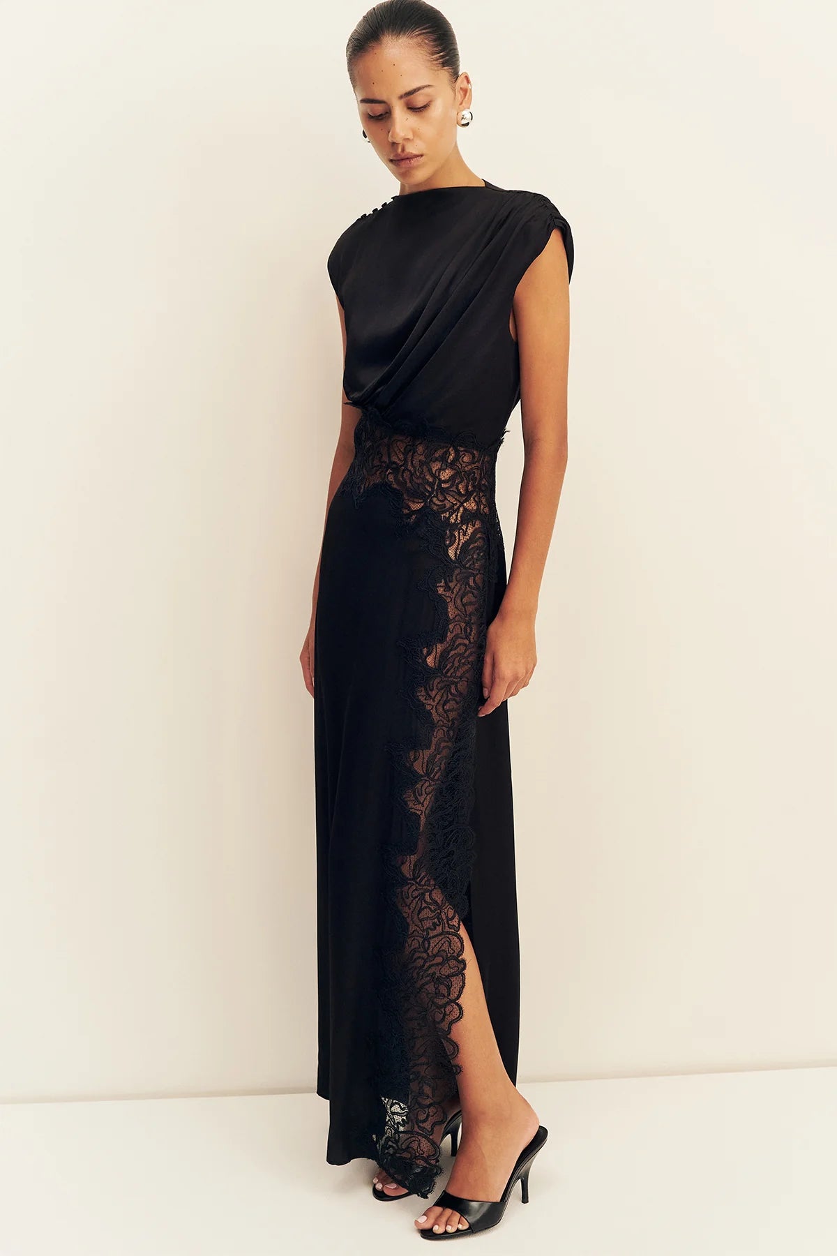 Shona Joy - Eniko Lace Gathered Maxi Dress IN BLACK