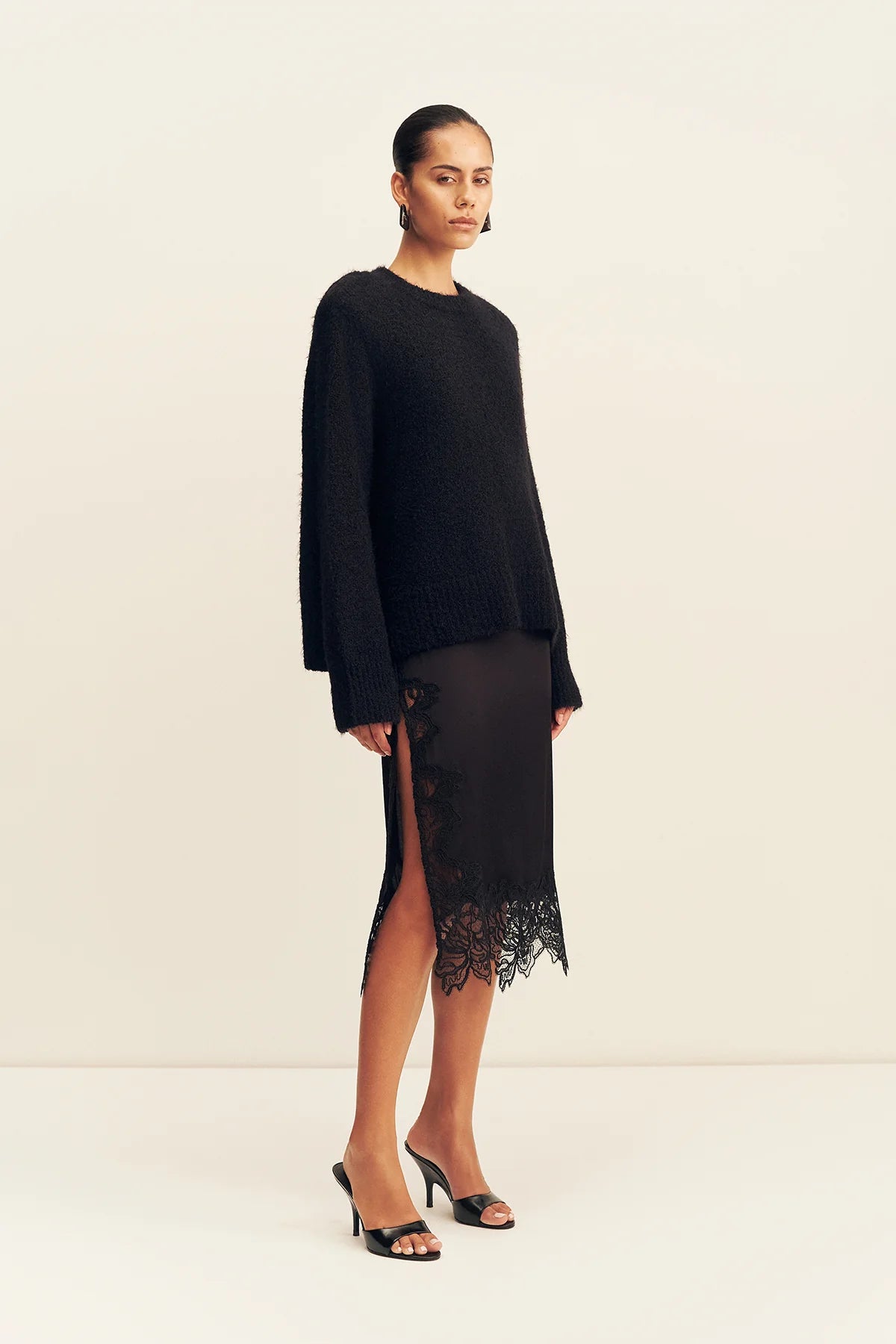 Shona Joy - Eniko Lace Split Midi Skirt IN BLACK