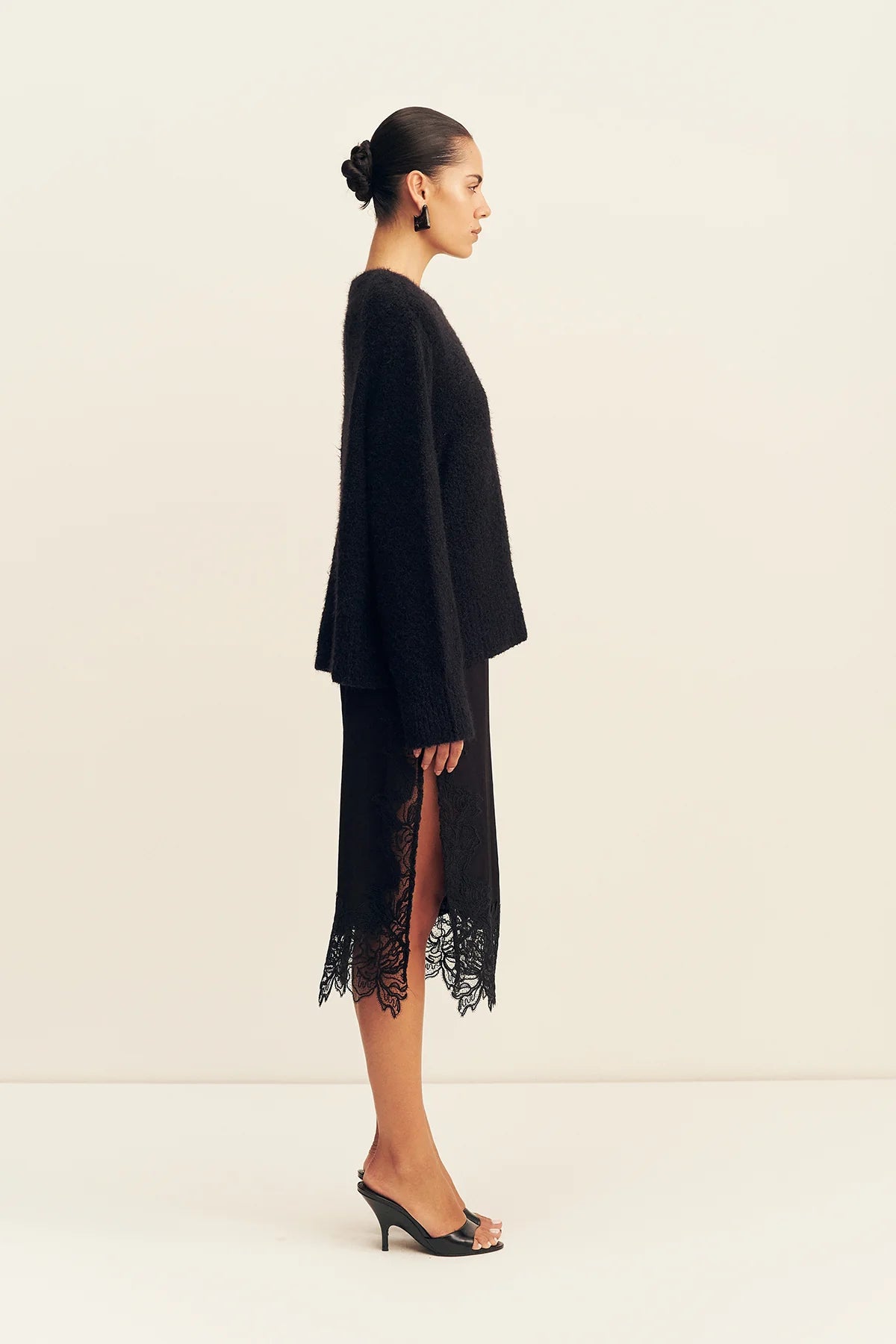 Shona Joy - Eniko Lace Split Midi Skirt IN BLACK