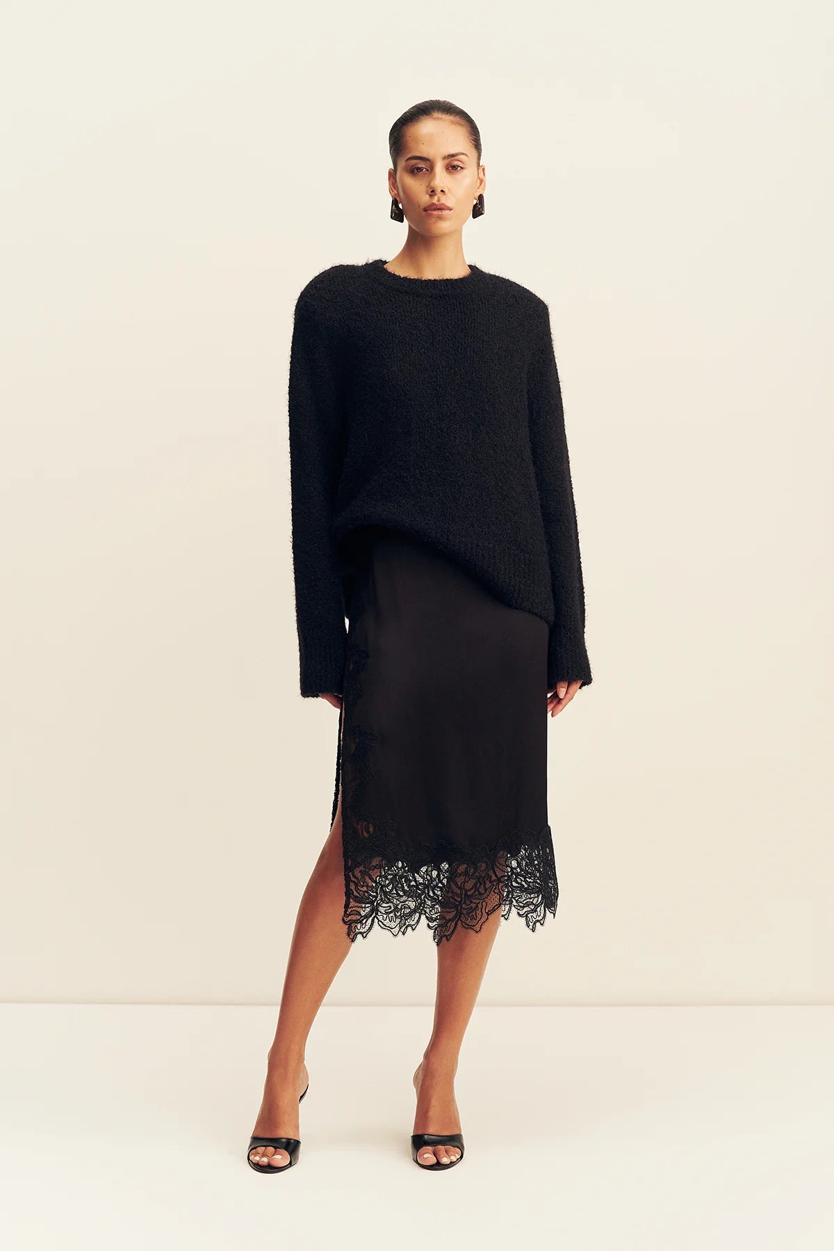 Shona Joy - Eniko Lace Split Midi Skirt IN BLACK