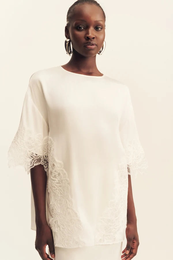 Shona Joy - Eniko Lace T-shirt IN IVORY