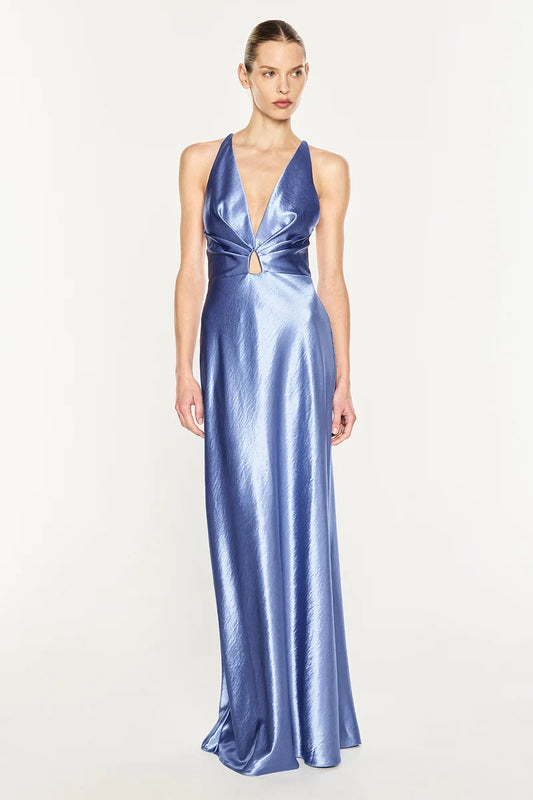 Manning Cartell - HIgh Gloss Plunge Neck Slip Dress - CORNFLOWER BLUE