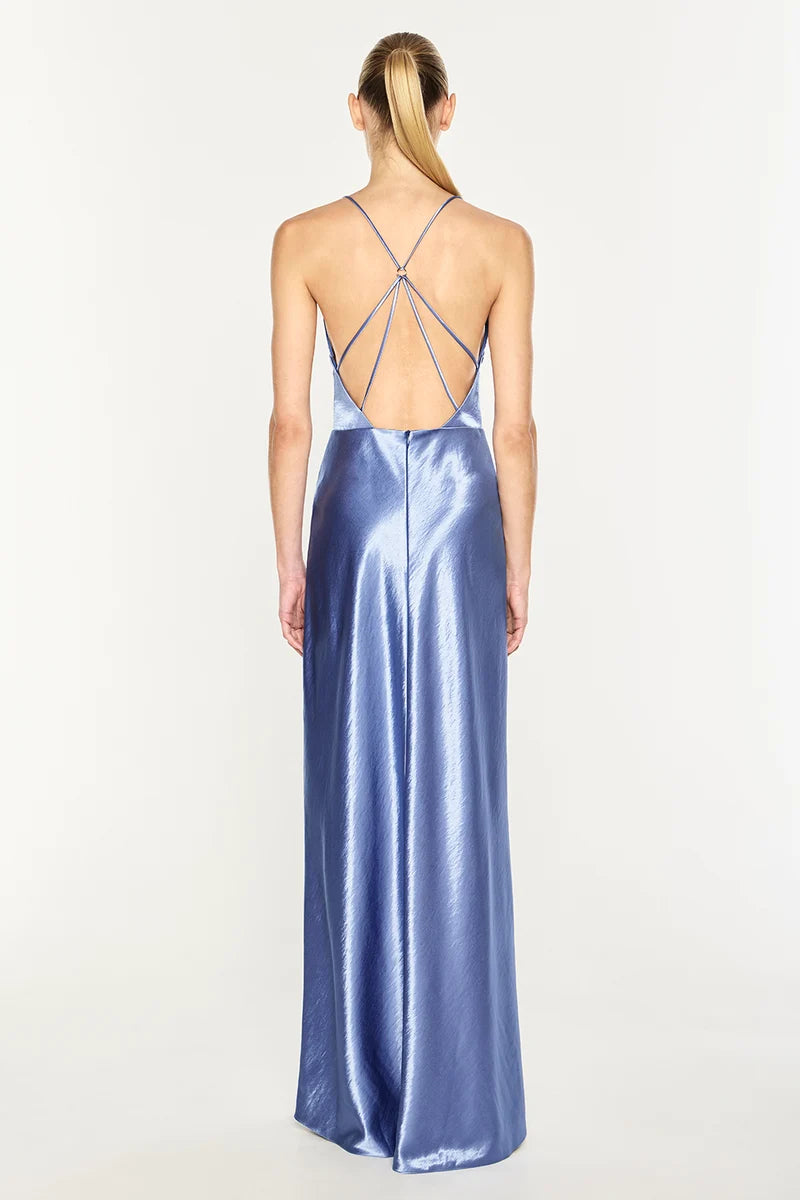 Manning Cartell - HIgh Gloss Plunge Neck Slip Dress - CORNFLOWER BLUE