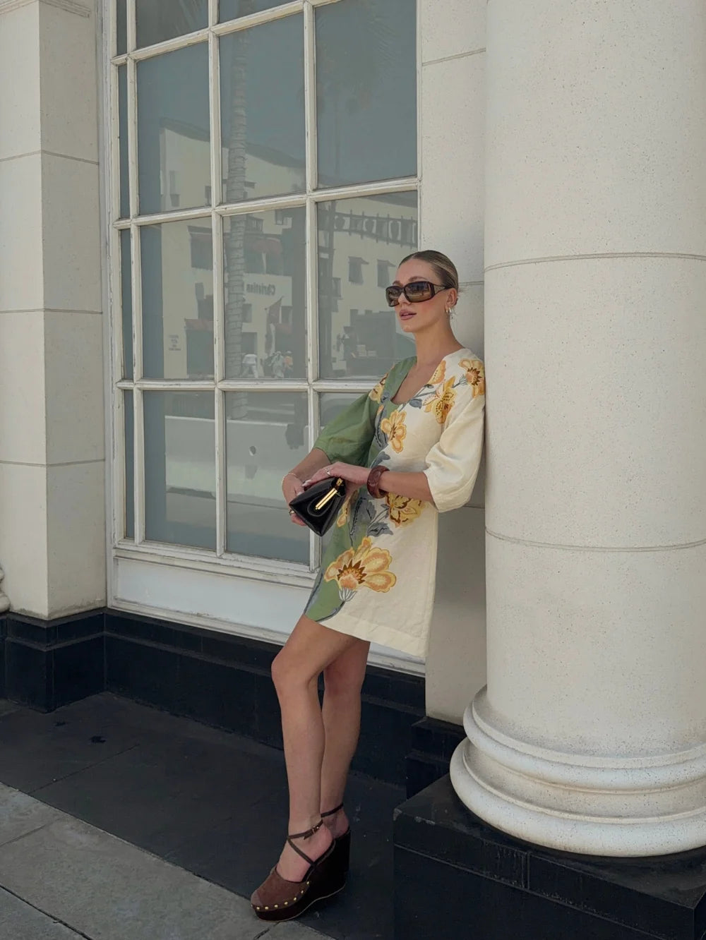 KIVARI - Lotte Mini Dress in Green & Yellow Floral