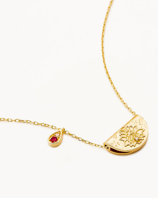 BY CHARLOTTE - 18k Gold Vermeil Lotus Birthstone Necklace - July - Ruby