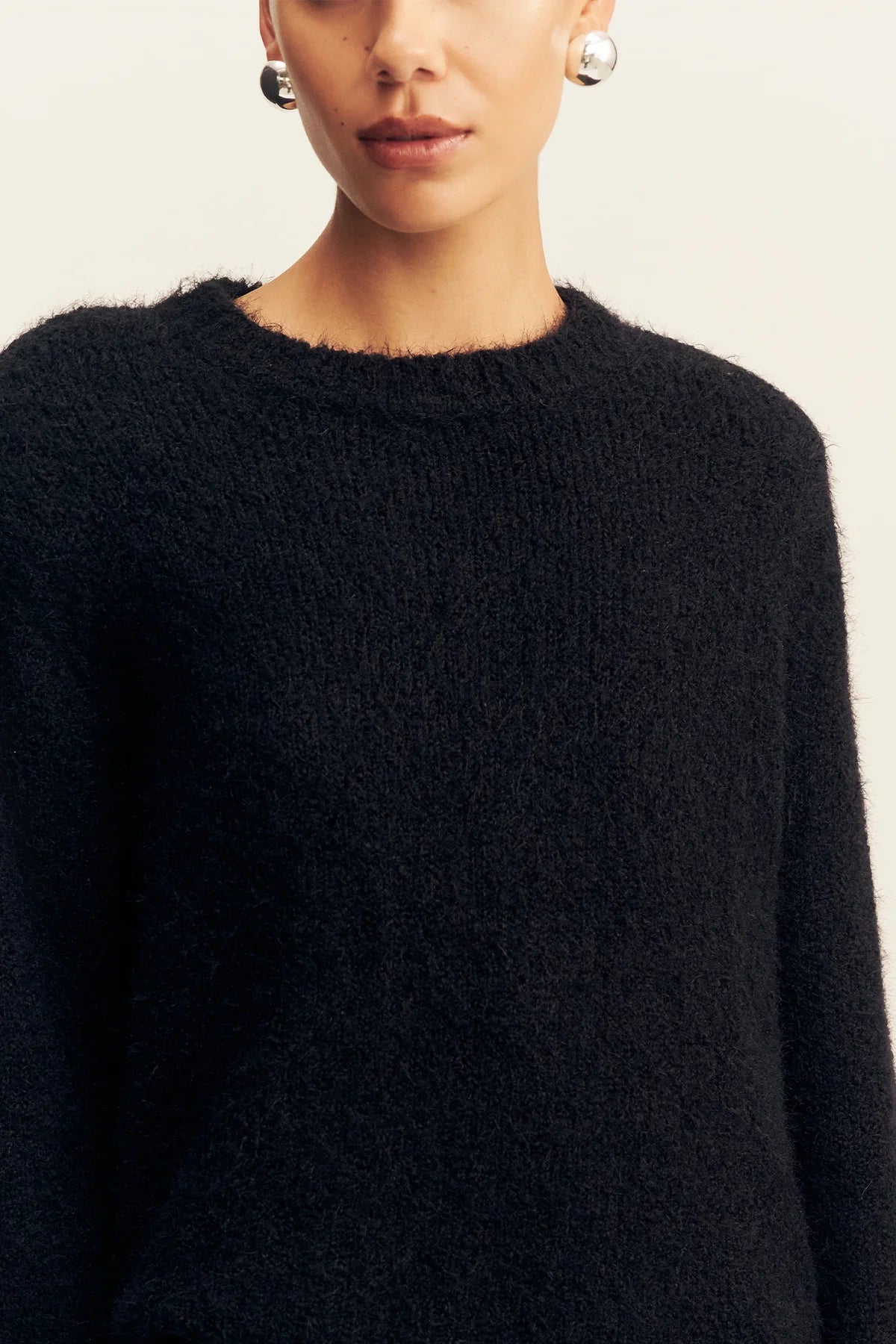 Shona Joy - Korine Boucle Knit with Shoulder Pad IN BLACK