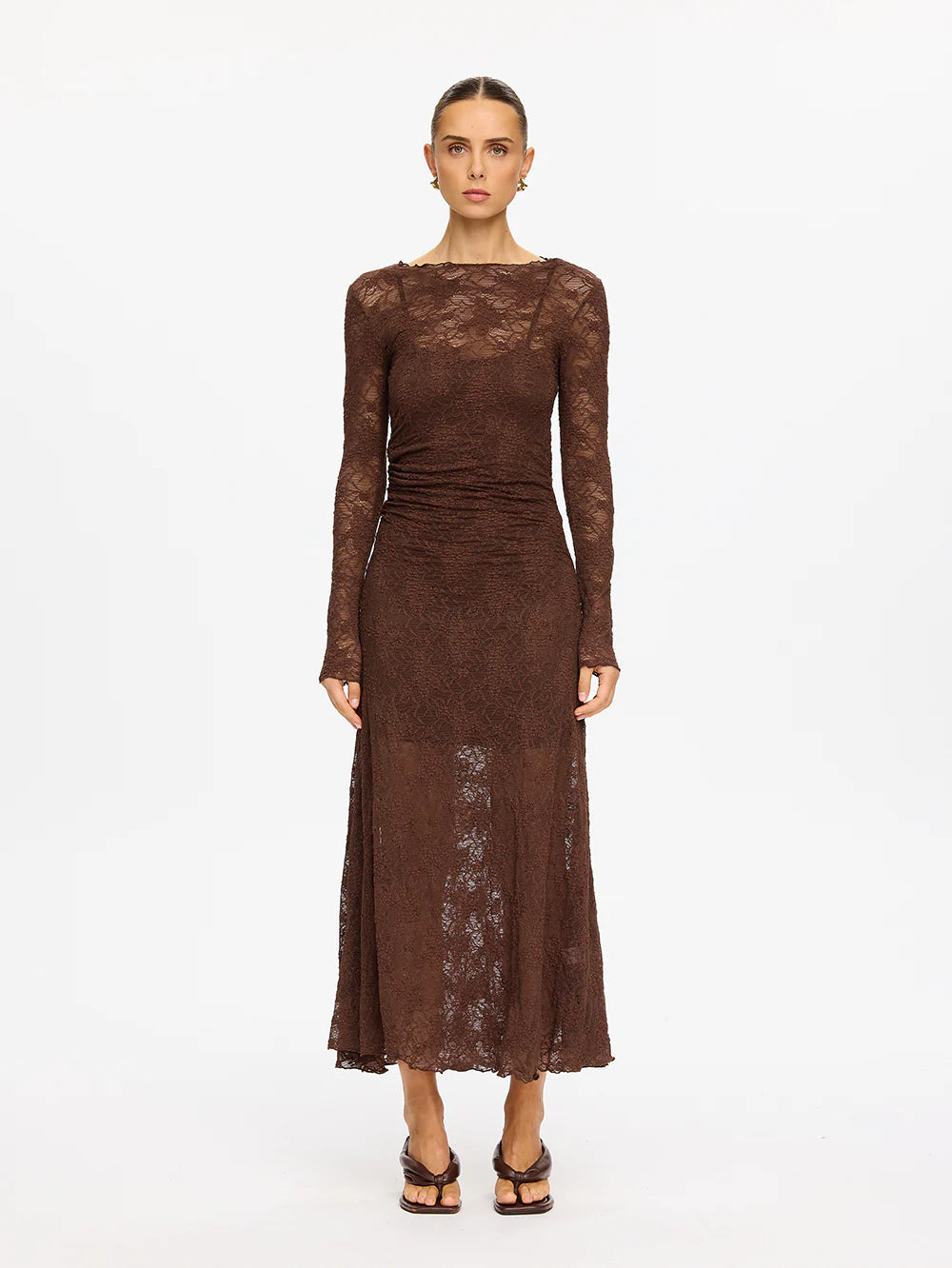 KIVARI Marie Lace Maxi Dress in Chocolate