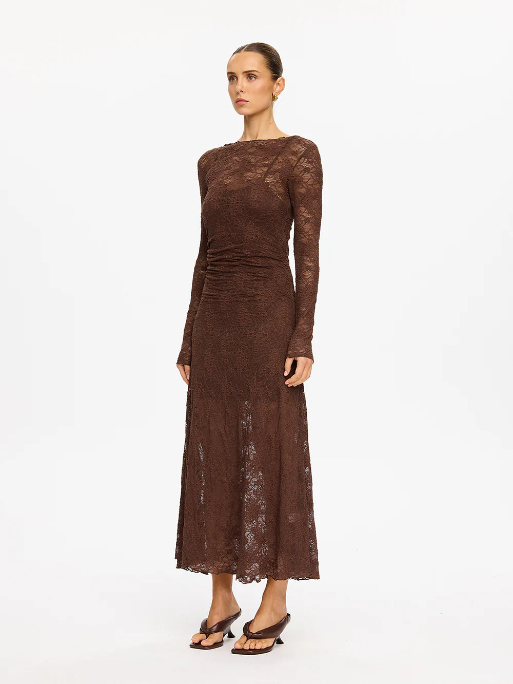 KIVARI Marie Lace Maxi Dress in Chocolate
