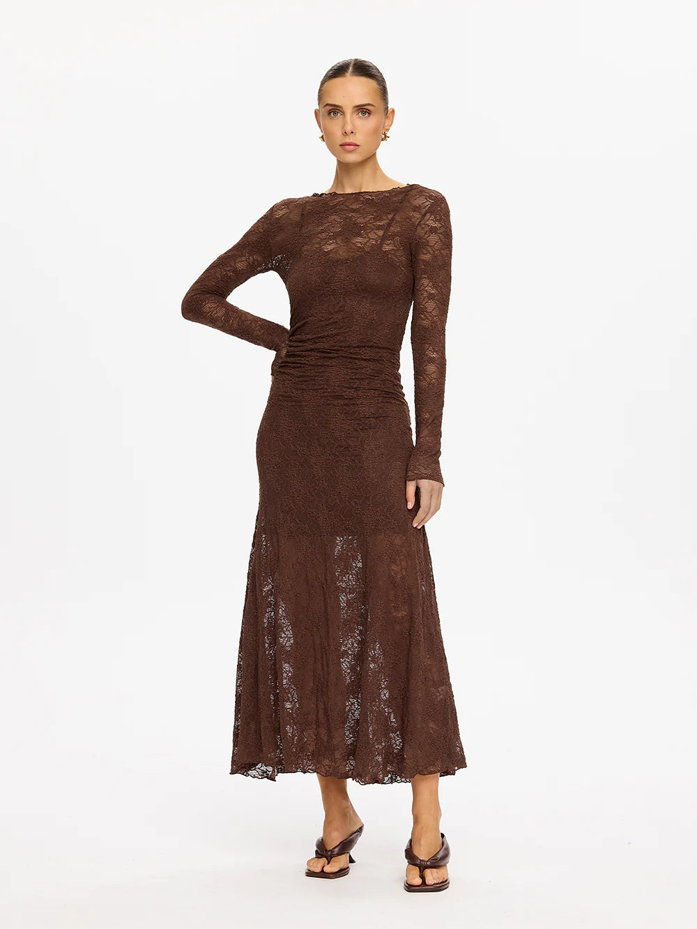 KIVARI Marie Lace Maxi Dress in Chocolate