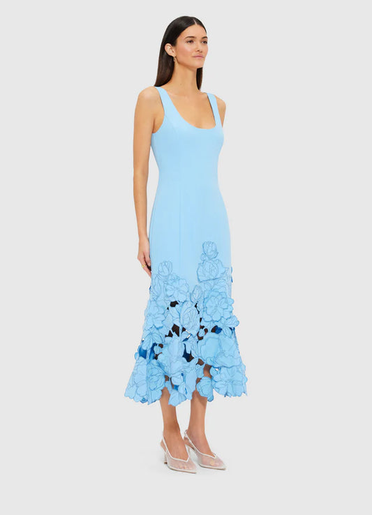 LEO LIN Emily Appllique Midi Dress- Cornflower Blue