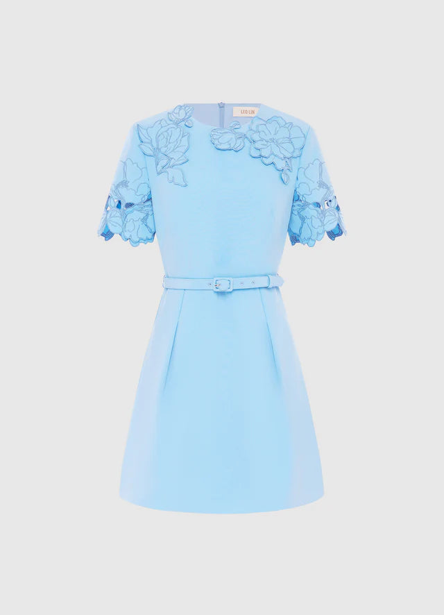 LEO LIN Aurelie Applique Short sleeve mini dress - Cornflower Blue