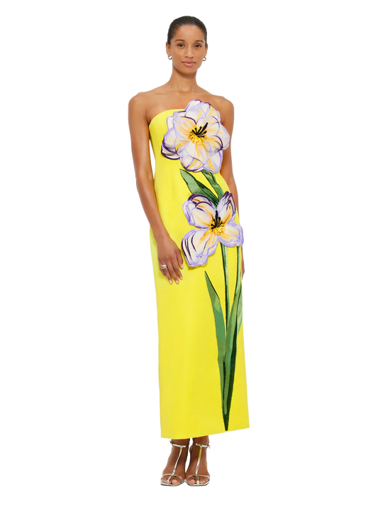 LEO LIN Rayna Applique floral Maxi dress- Iris print yellow