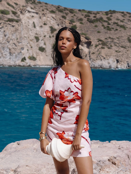 KIVARI Lani One Shoulder Mini Dress-print