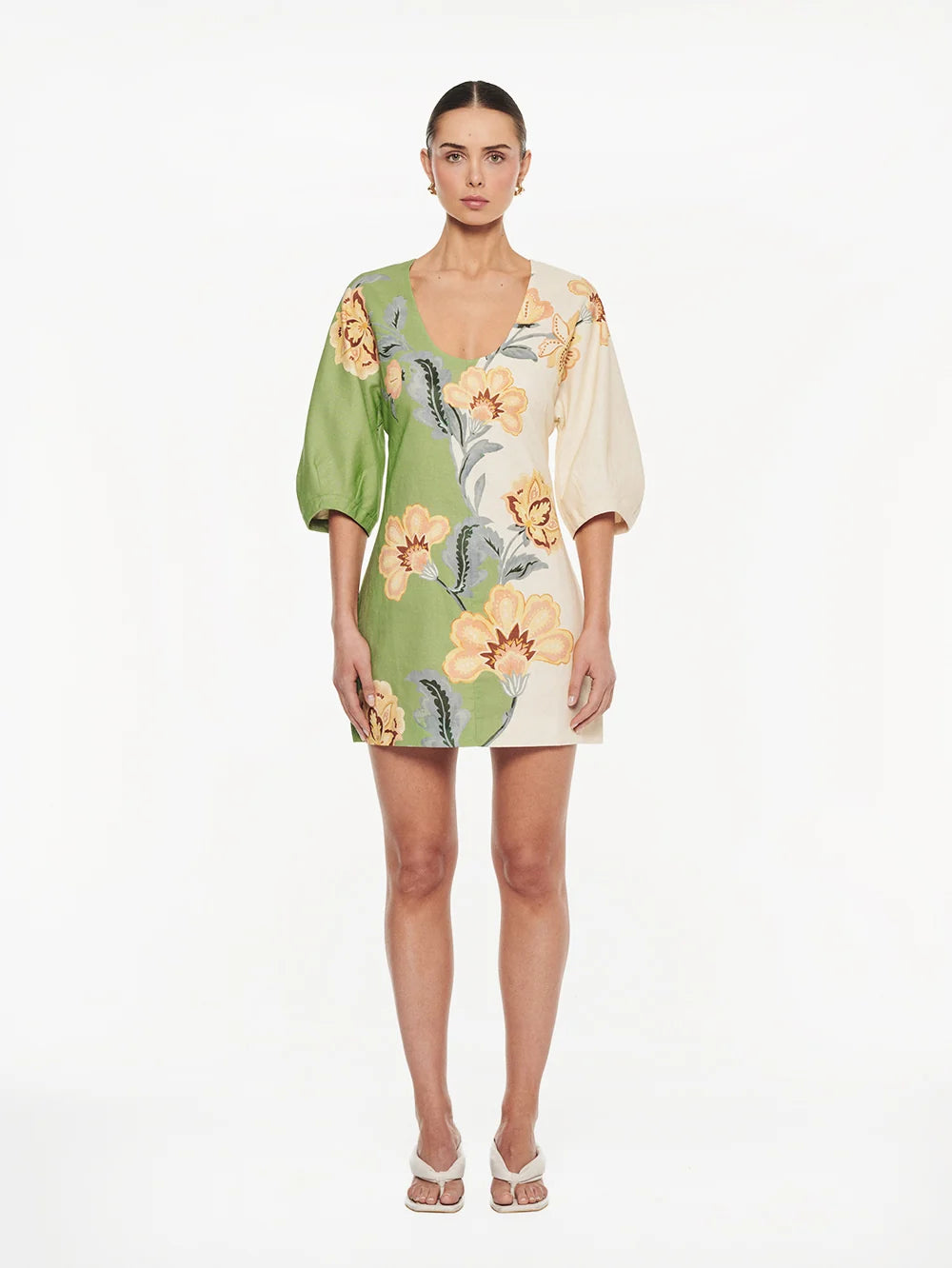 KIVARI - Lotte Mini Dress in Green & Yellow Floral