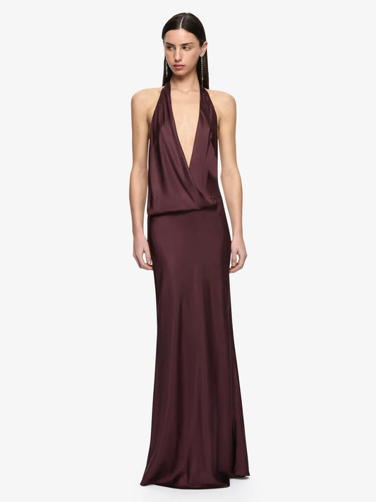 BEC + BRIDGE - Mya V Maxi Dress in Aubgergine