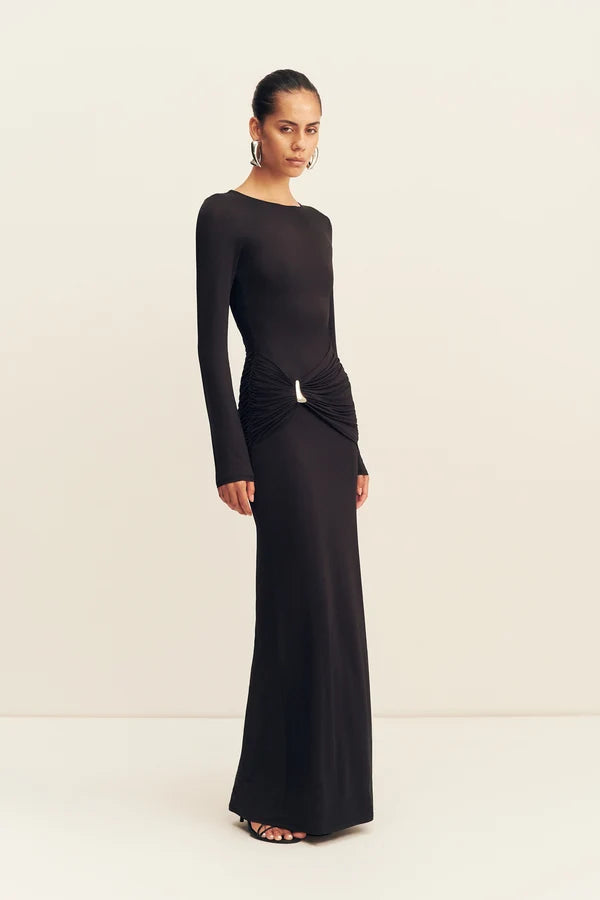 Shona Joy - Miro Long Sleeve Jersey Gathered Maxi Dress