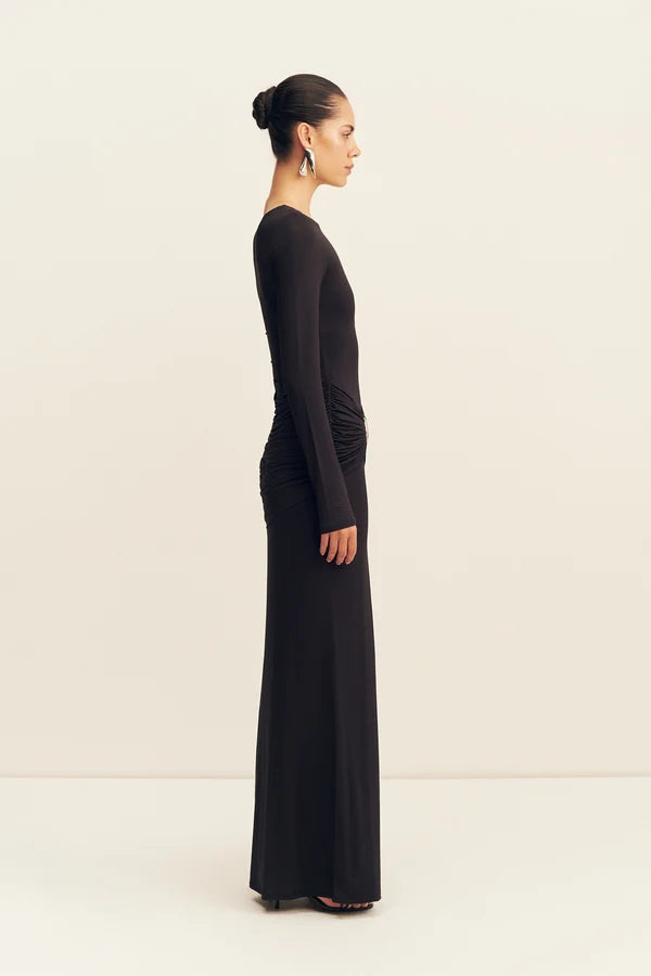 Shona Joy - Miro Long Sleeve Jersey Gathered Maxi Dress