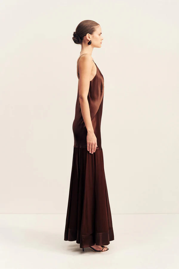SHONA JOY - Moraya Plunged Maxi Dress in Coffee