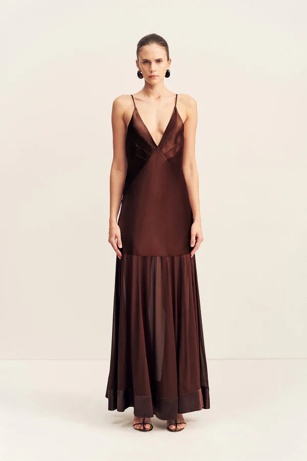 SHONA JOY - Moraya Plunged Maxi Dress in Coffee